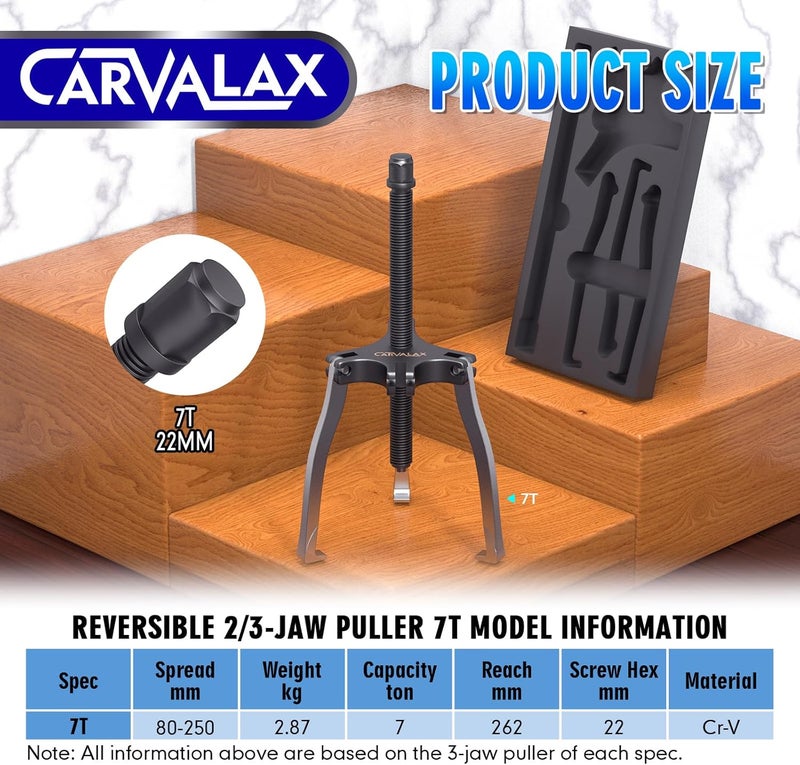 CARVALAX رافعة تروس 7 طن، فولاذ CR-V ثقيل 2 و 3 فك قابل للعكس لرفع المحامل/البكرات - أداة احترافية للسيارات والصناعات للميكانيكيين وعشاق الأعمال اليدوية - Image 2